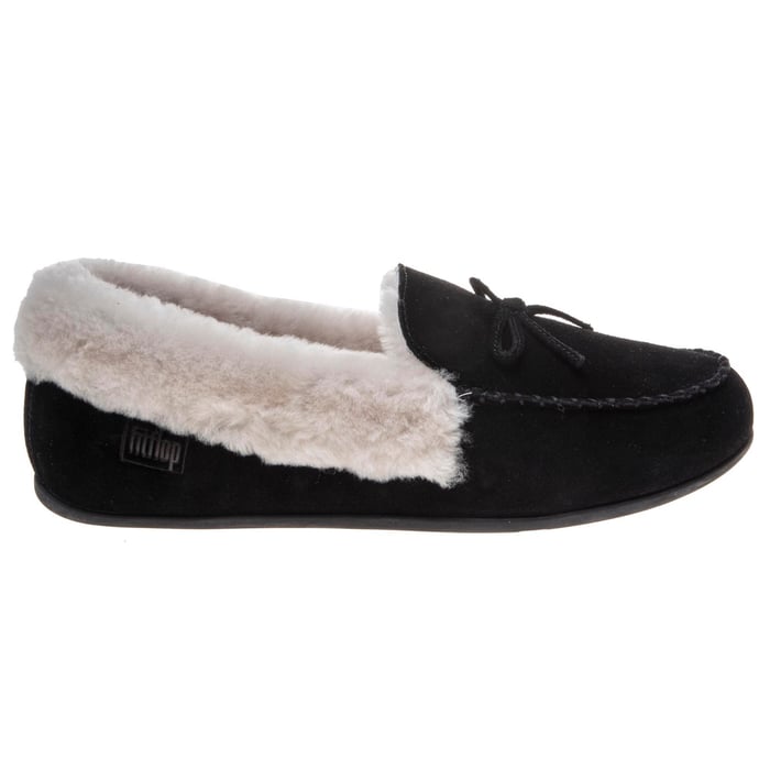 Cheap Womens Black Fitflop Clara Shearling Moccasin Slippers